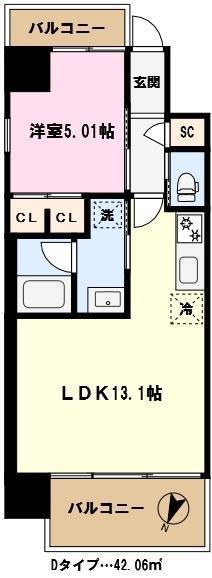 プレジオ川口(1LDK/9階)の間取り写真