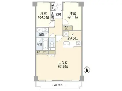 グランドメゾン錦糸町(2LDK/6階)の間取り写真