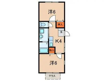 ジュネス北六甲(2K/1階)の間取り写真
