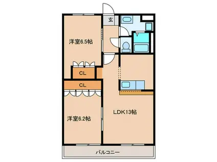 サニーパレス新田(2LDK/1階)の間取り写真