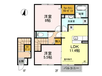 ソシア B(2LDK/2階)の間取り写真