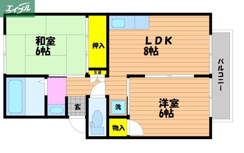 サンハイツ今A(2LDK/2階)の間取り写真