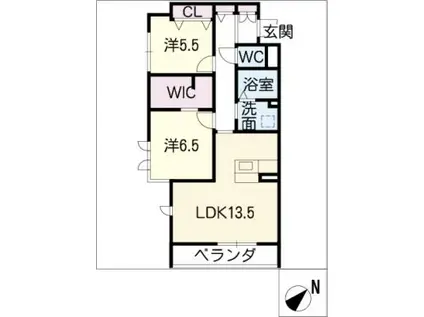 CENT-LIVIE上小田井(2LDK/2階)の間取り写真