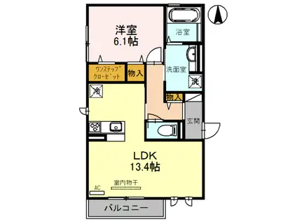 D-ROOM行基町(1LDK/2階)の間取り写真