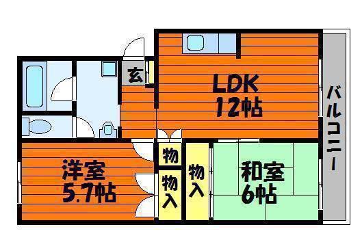 ベルメゾン三宅(2LDK/3階)の間取り写真