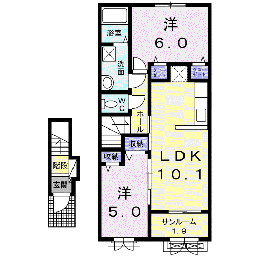 べレットST(2LDK/2階)の間取り写真