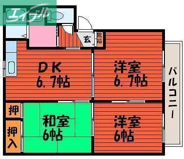 アシェット A棟(3DK/1階)の間取り写真