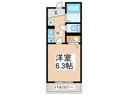 ソルシェール(1K/2階)の間取り写真