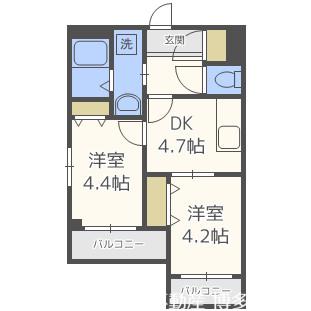 あいプラザ別府(2DK/4階)の間取り写真