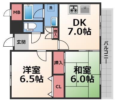 メゾンイサム(2DK/2階)の間取り写真