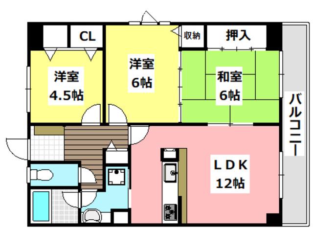 リバーサイド千里丘(3LDK/6階)の間取り写真
