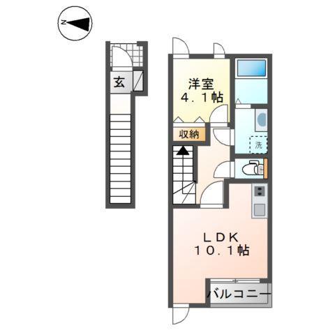 CASA美輪II(1LDK/2階)の間取り写真