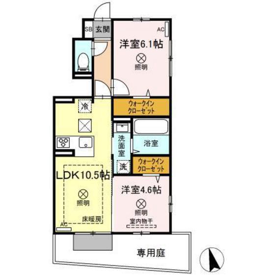 ラ・フェリーチェ(2LDK/1階)の間取り写真