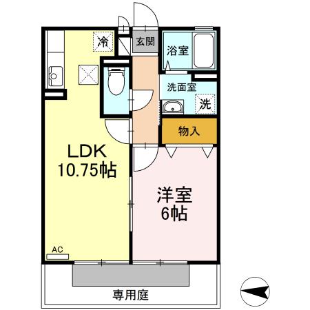 ロイヤルシティ富の原(1LDK/1階)の間取り写真