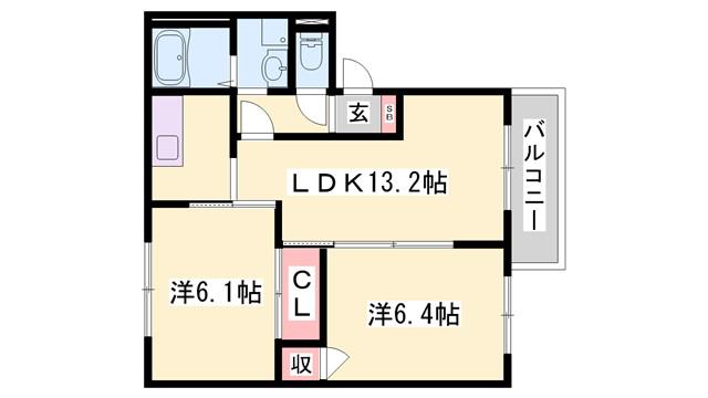 フレグランス北平野(2LDK/2階)の間取り写真