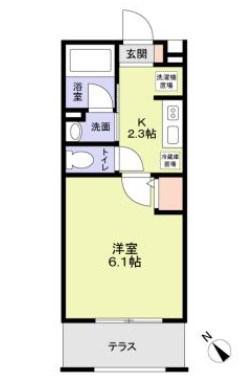 JR南武線 武蔵新城駅 徒歩6分 3階建 築4年(1K/1階)の間取り写真