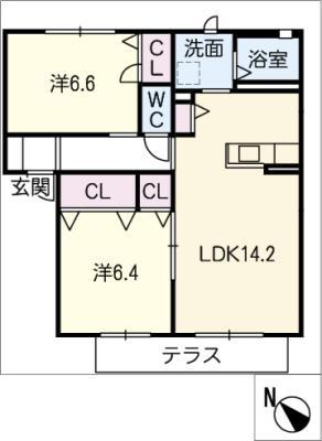 ミズキ A(2LDK/1階)の間取り写真