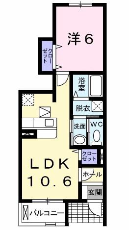 リヴィエール西河原(1LDK/1階)の間取り写真