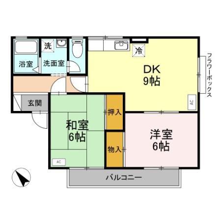 メゾンエルフA(2DK/2階)の間取り写真