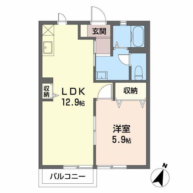 ルクプルカワイ(1LDK/1階)の間取り写真
