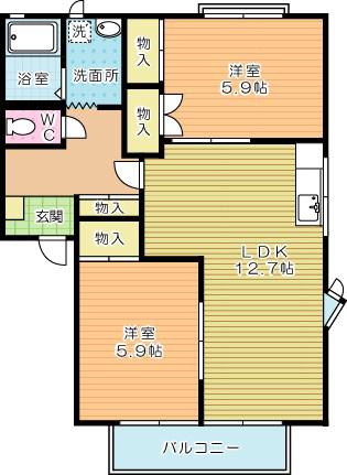 コモンシティ志井A棟(2LDK/2階)の間取り写真