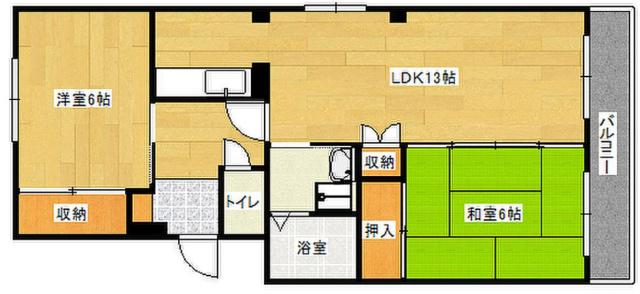ペアコート翠 B棟(2LDK/2階)の間取り写真