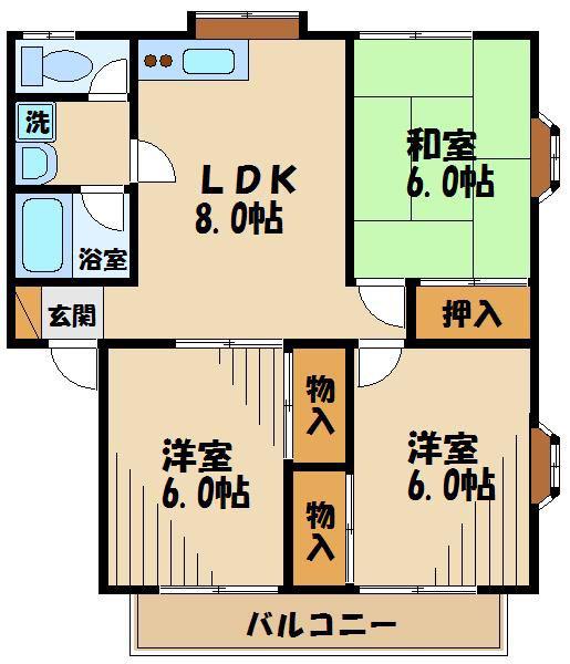 エスポワール参(3LDK/2階)の間取り写真