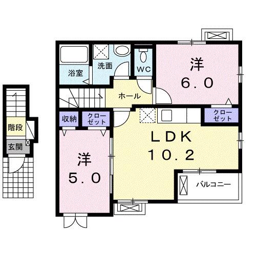 カーサクアットロ(2LDK/2階)の間取り写真