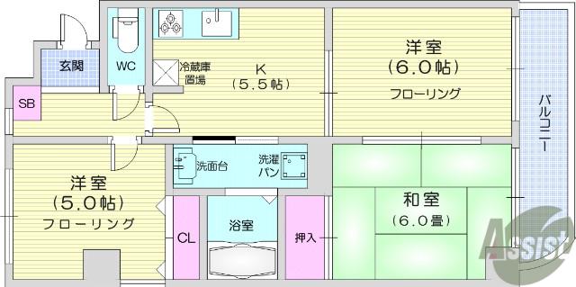 オンディーヌ(3K/3階)の間取り写真