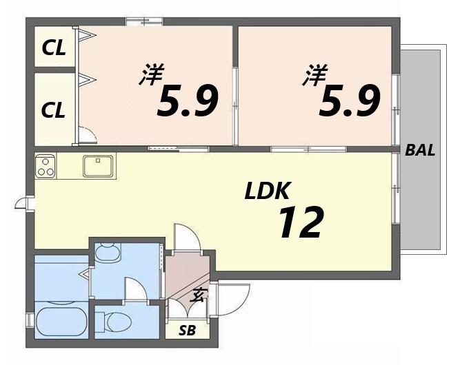 フレグランス坂上(2LDK/1階)の間取り写真