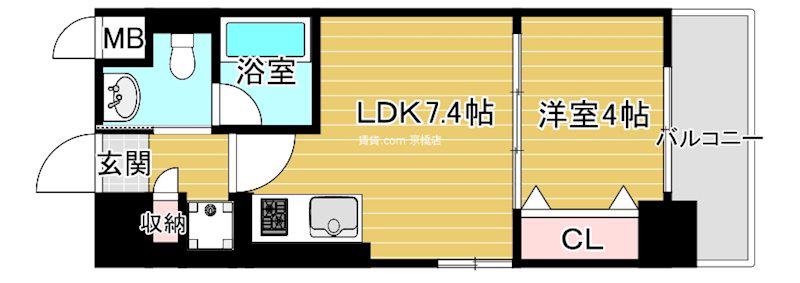 LA CASA京橋(1LDK/1階)の間取り写真