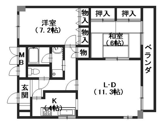 長束ビル(2LDK/8階)の間取り写真