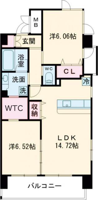 メトロメゾン太子堂(2LDK/5階)の間取り写真