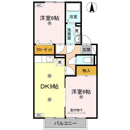 セジュール伏石A棟(2DK/2階)の間取り写真