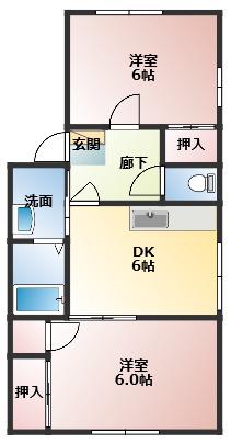 ジュネス焼津 B(2DK/1階)の間取り写真