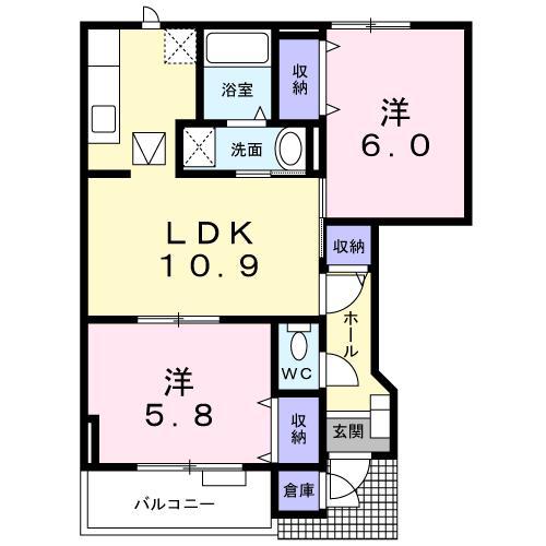 プリムヴェール A(2LDK/1階)の間取り写真