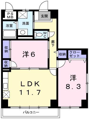 シエル青山(2LDK/4階)の間取り写真