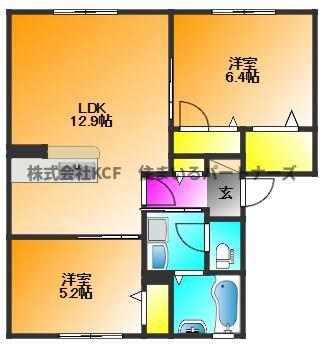 プレフェランス長門石(2LDK/1階)の間取り写真