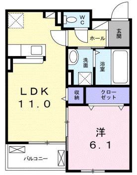 サニーメゾンまきび(1LDK/2階)の間取り写真