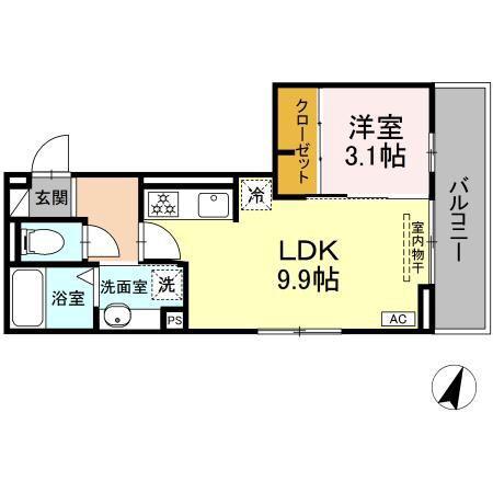 D-ROOM D-CREST駅前3丁目(1LDK/3階)の間取り写真