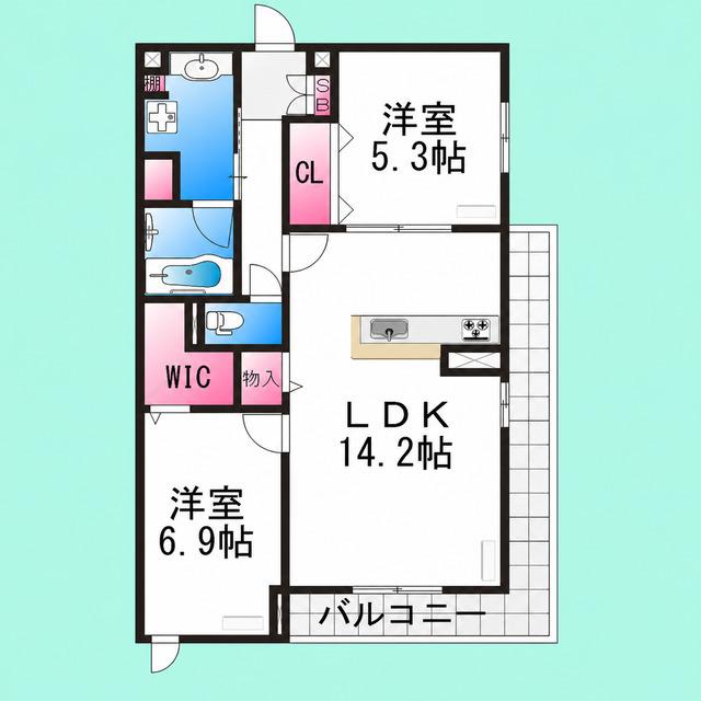 SUNSKY鳳西町(2LDK/2階)の間取り写真