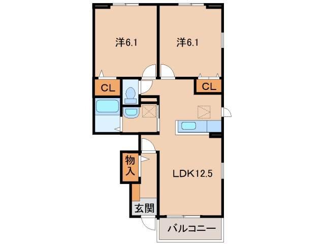 プリエール I(2LDK/1階)の間取り写真