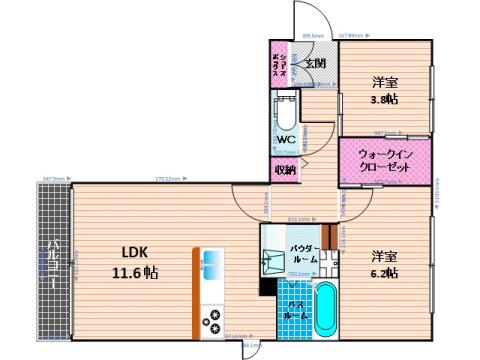 ディールーム寺塚伍番館(2LDK/2階)の間取り写真