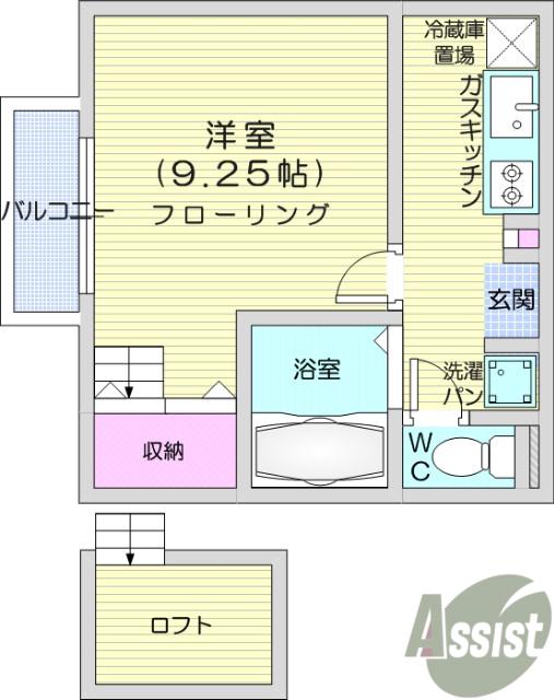 カーサ二本杉(1K/2階)の間取り写真