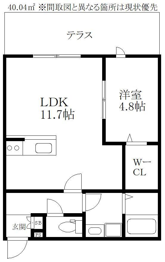 ファーデンベルク鳥栖(1LDK/1階)の間取り写真