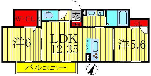 ヴェルデおおたかの森 I番館(2LDK/2階)の間取り写真