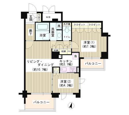 アゼリアテラス新宿(2LDK/6階)の間取り写真