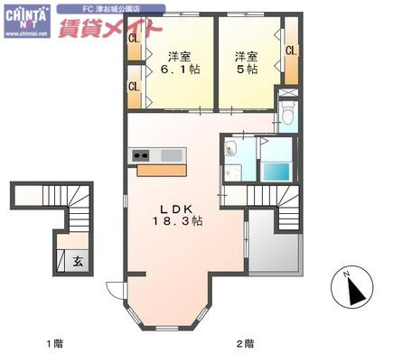 F.アザレア 7(2LDK/2階)の間取り写真