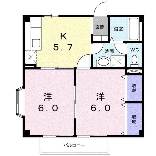 フルールメゾンB(2K/1階)の間取り写真