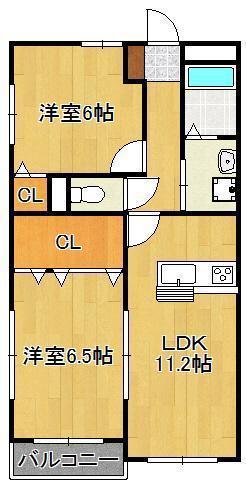 クレメント引野(2LDK/4階)の間取り写真